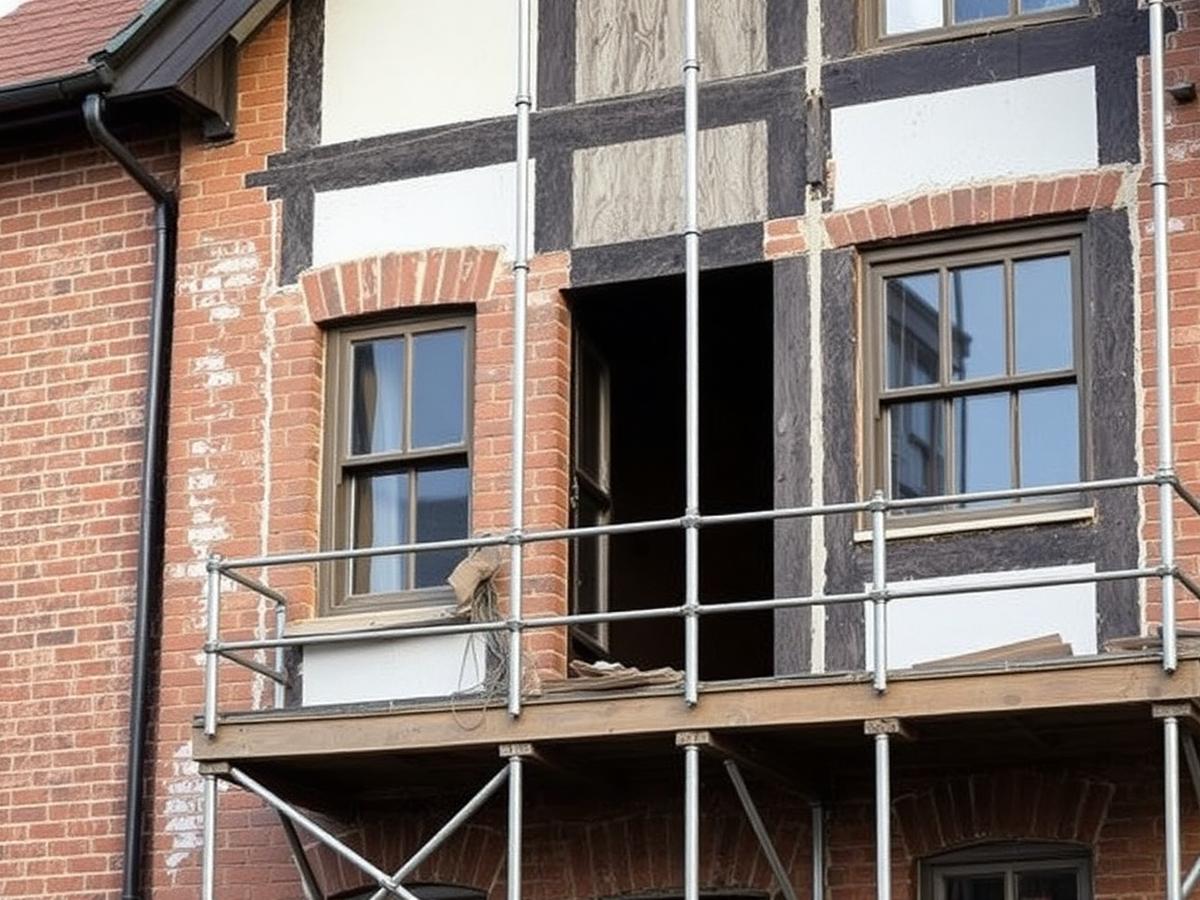 Rekonstrukce staršího zděného domu s lešením
